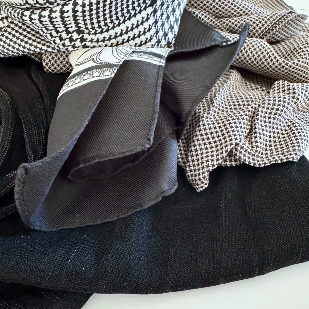 BUNDLE (3) Vintage B&W Houndstooth Pattern Assorted Wrap Scarves
